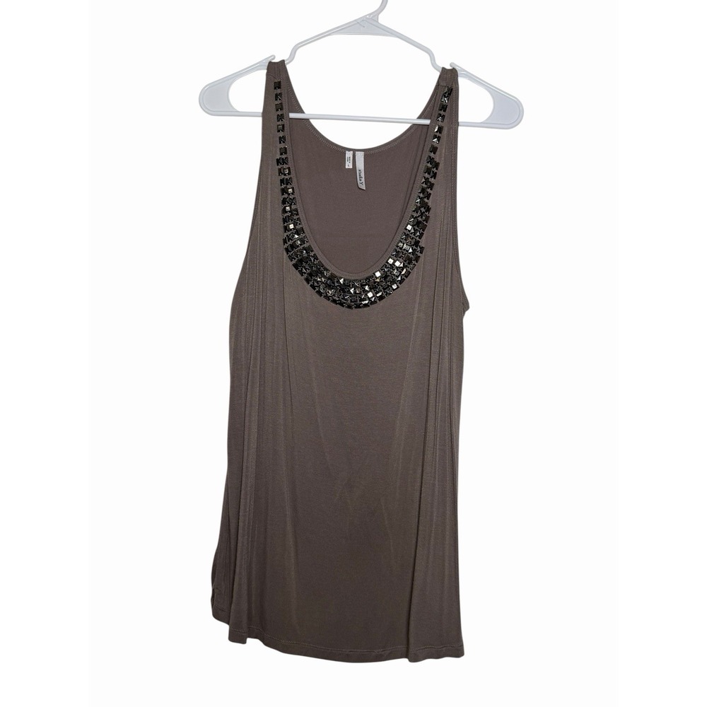 Studio Y Embellished Tank Top Beaded Y2K Scoop Neck Large